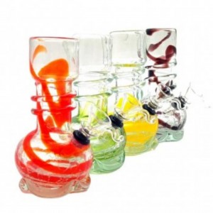 6" Clear with Swirly Color Soft Glass Water Pipe - Glass On Rubber [MA-0603A]