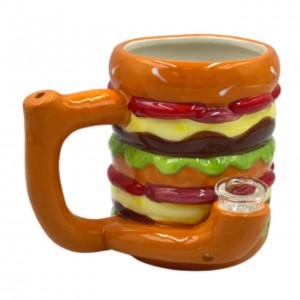 Ceramic Hamburger Mug Hand Pipe - [5071]