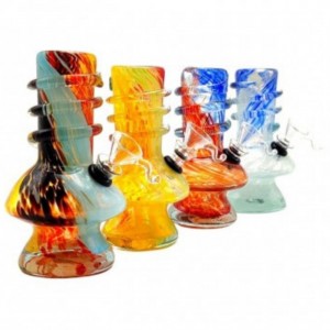 6" Lifted Mushroom Base Twist Grip Soft Glass Water Pipe - Glass On Rubber [MA-0604]