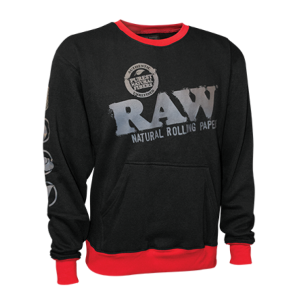 Raw - Rolling Papers x Raw Black Crewneck Sweatshirt with Kangaroo Pocket 