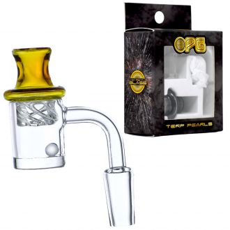 On Point Glass - 25mm Flat Bottom 4mm W/ Directional Carb Cap & 2 Marble 6mm Banger Set - 14mm 90°