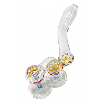 Button Base Spiral Stem Double Chamber Bubbler Hand Pipe - [BK226]