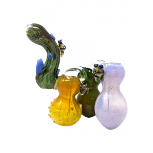 6.5" Tri-Color Honeybee Art  Triple Chamber Bubbler Hand Pipe - [BT10]