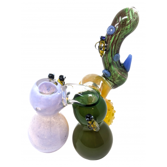 6.5" Tri-Color Honeybee Art  Triple Chamber Bubbler Hand Pipe - [BT10]