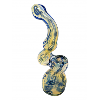 8" Silver Fumed Swirly Line Pot Bubbler Hand Pipe - [DJ585]