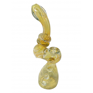 8" Silver Fumed Double Rim Multi Marble Bubbler Hand Pipe - [DJ586]