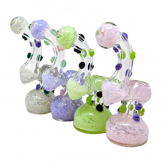 7" Frit Accent Multi Marble Round Mouth Bubbler Hand Pipe - [DJ605]