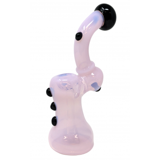 8" Black Marble Slyme Pink Tube Bubbler Hand Pipe - [DJ606]