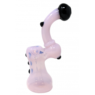 8" Black Marble Slyme Pink Tube Bubbler Hand Pipe - [DJ606]