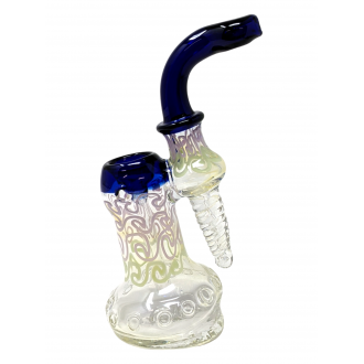 7" Slyme Swirl Accent Spiral & Polka Dot Flat Mouth Bubbler Hand Pipe Assorted colors - [DJ609]