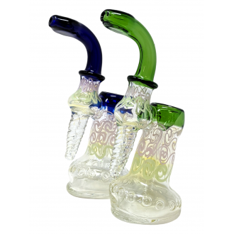 7" Slyme Swirl Accent Spiral & Polka Dot Flat Mouth Bubbler Hand Pipe Assorted colors - [DJ609]