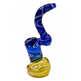 8" Gold Fumed Based Swirl Ribbon Flat Mouth Bubbler Hand Pipe - DJ612