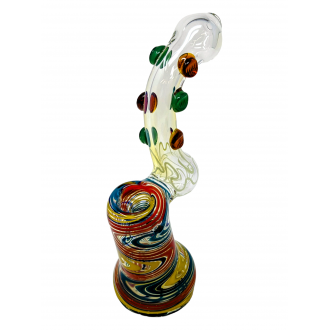 8.5" Silver Fumed Rasta Swirl Marble Neck Bubbler Hand Pipe - [DJ613]