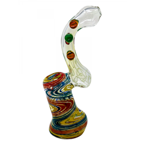 8.5" Silver Fumed Rasta Swirl Marble Neck Bubbler Hand Pipe - [DJ613]