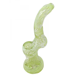 7" Swirl Ribbon Clear Body Bubbler Hand Pipe - [DJ615]