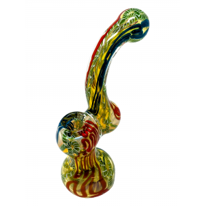 7" Gold Fumed Swril Ribbon Art Bubbler Hand Pipe - [DJ625]