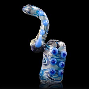 7" Horn Marble Bubbler Flat Mouth Hand Pipe - [DJ632]