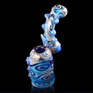 7" Horn Marble Bubbler Flat Mouth Hand Pipe - [DJ632]