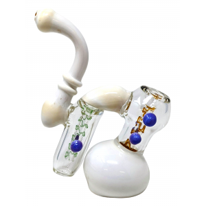 Double Chamber Marble Swirl Line Stem Bubbler Hand Pipe (White) - [DJ1] [DJHAN0031]