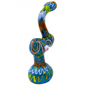 8" US-Made Frit Swirl Line Flat Mouth Bubbler Hand Pipe - [GWRKP148]