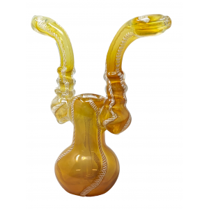 7.5" Gold Fumed Three Ring Double Mouth Bubbler Hand Pipe - [NAP07]