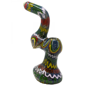 7" Rasta Striped Zig Zag Bubbler Hand Pipe - [RKP163]