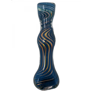 3" Gold Fumed Middle Ball Swirl Ribbon Flat Mouth Chillum Hand Pipe - (Pack of 2) [RKP259]