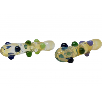 3" Silver Fumed Rainbow Multi Marble Scatter Chillum Hand Pipe - (Pack of 2) [RKP264]