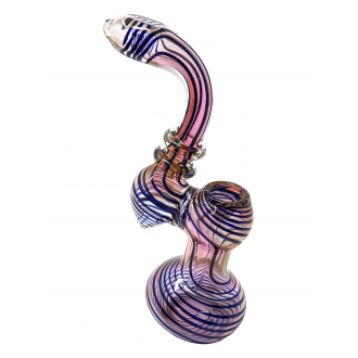 7" Gold Fumed Swirl Line Double Ring Flat Mouth Bubbler Hand Pipe - [SJN20]