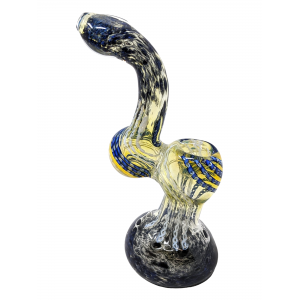 7" Gold Fumed Frit Ombre Flat Mouth Bubbler Hand Pipe - [STJ18]