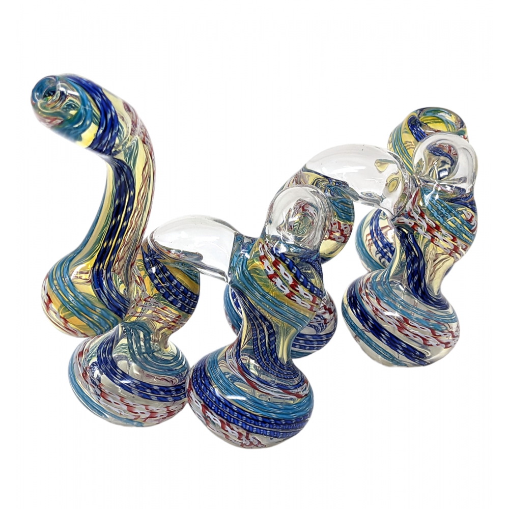 4.5 Inch Double Bowl Frit & Spiral Glass Weed Pipe w/ Swirls