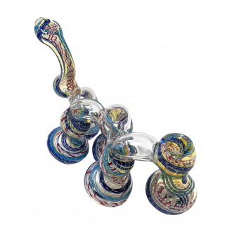 6" Silver Fumed Swirl Line 5-Chamber Bubbler Hand Pipe - [STJ111]