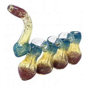 7" Silver Fumed Frit Ombre Quadrouple Inline Chamber Bubbler Hand Pipe - [STJ113]