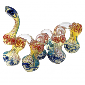 6.5" Silver Fumed Tangled Line 6-Chamber Bubbler Hand Pipe - [STJ121]