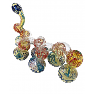 6.5" Silver Fumed Tangled Line 6-Chamber Bubbler Hand Pipe - [STJ121]