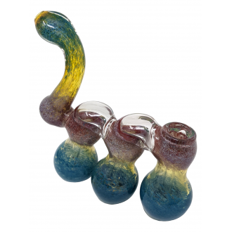 7" Silver Fumed Frit Ombre Inline 3-Chamber Bubbler Hand Pipe - [STJ122]