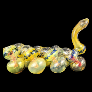 6" Gold Fumed Intricate Art 7-Chamber Bubbler Hand Pipe - [STJ129]