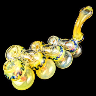 6" Gold Fumed Intricate Art 7-Chamber Bubbler Hand Pipe - [STJ129]