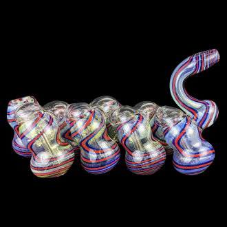 5.5" Gold Fumed Dual Spiral Flat Mouth 8-Chamber Bubbler Hand Pipe - [STJ130]