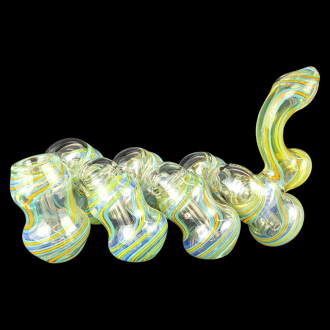 5.5" Gold Fumed Triple Helix Art 7-Chamber Bubbler Hand Pipe - [STJ131]