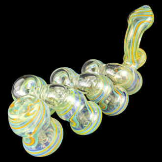 5.5" Gold Fumed Triple Helix Art 7-Chamber Bubbler Hand Pipe - [STJ131]