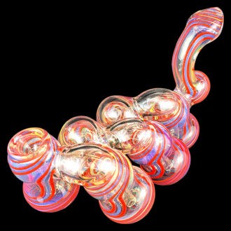 5.5" Gold Fumed Dual Spiral Flat Mouth 6-Chamber Bubbler Hand Pipe - [STJ132]