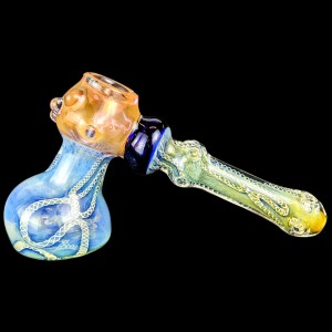 7.5" Gold Fumed & Frit Chain Art Bubbler - [STJ136]