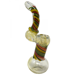 8" Silver Fumed Rasta Swirl Striped Neck & Body Bubbler Hand Pipe - [STJ46]