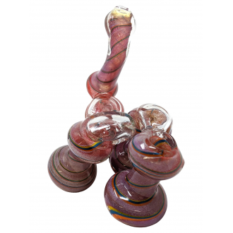 6" 4 Chamber Side By Side Frit Art Spiral Line Bubbler Hand Pipe - [STJ55]