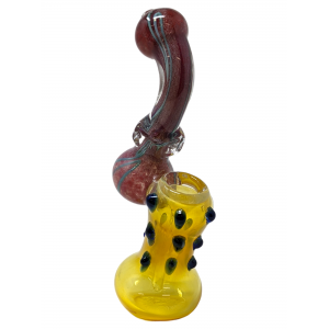 6" Gold Fumed Frit & Dot Art Bubbler Hand Pipe [ZD192]