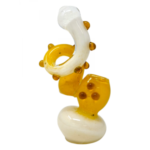 6" Two Tone Frit Twisted Neck Multi Marble Bubbler Hand Pipe - [ZD213]