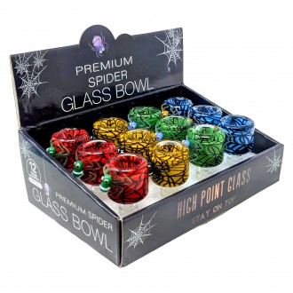 High Point Glass - 14mm Spider Web Art Glass Bowls 12Ct Display - [BL588]