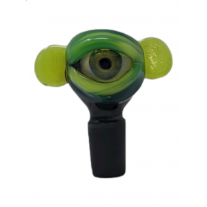 3" Eye Black Bowl 14mm Joint Slyme Eyelids Twin Slyme ears Black Handle [AM372]