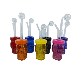 Assorted Skull Face Cup Bubbler Hand Pipe - [JO17]